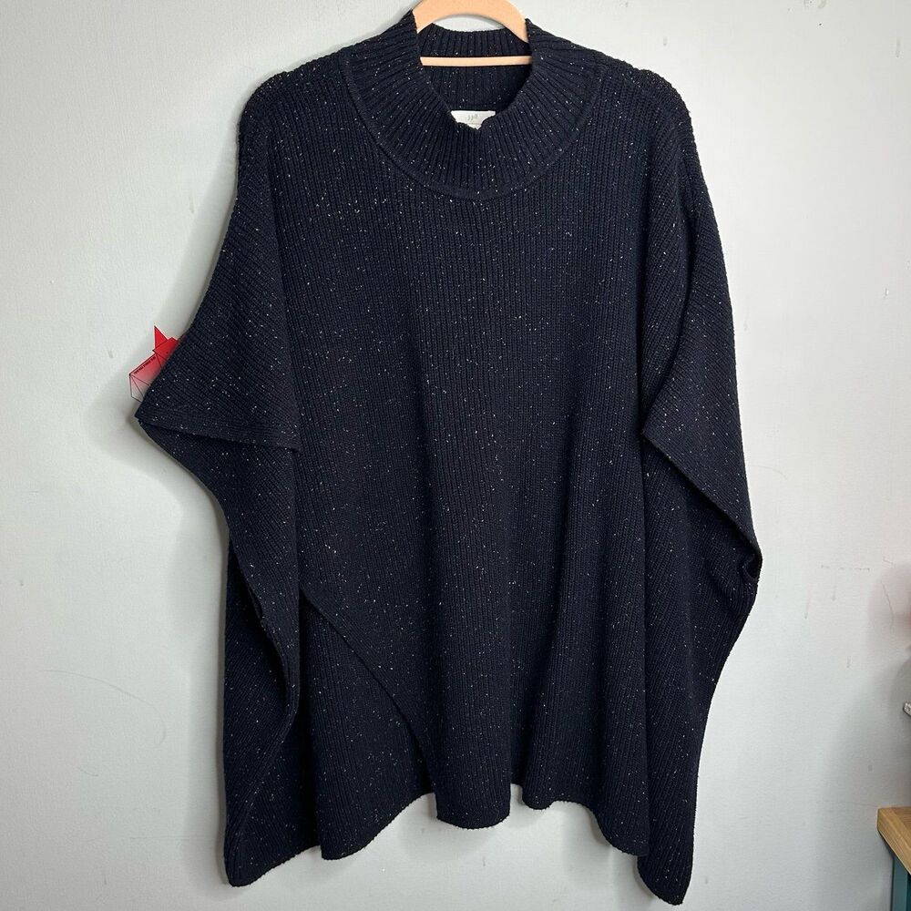 J. Jill Navy Blue Speckled Sweater Knit Poncho Plus Size XL-3X
